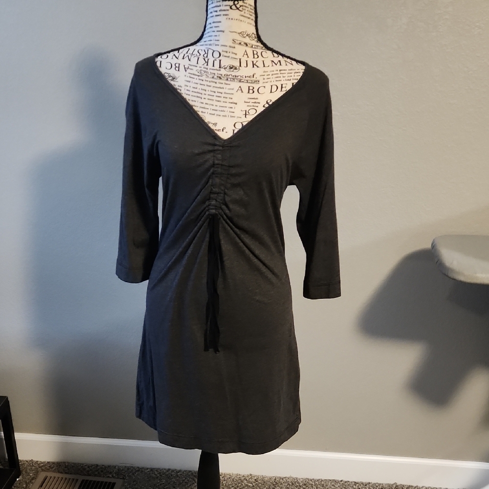 Black V-Neck Ruched Tunic Top